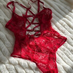 Victoria's Secret Red Lace Bra with Strappy Details